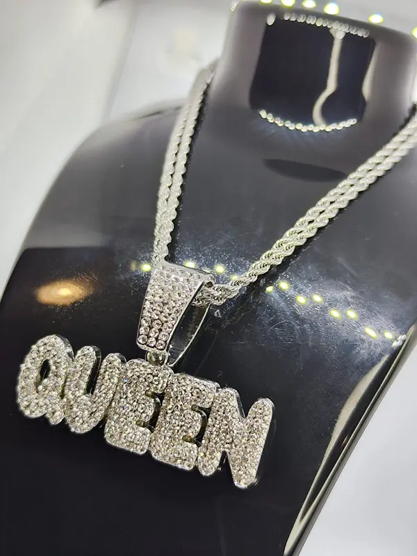 Brand New Iced Out QUEEN Pendant and Chain 1