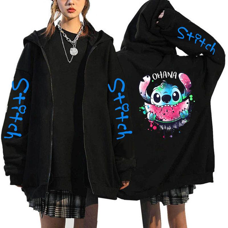 Product Introduction of Oversized Y2k Zip-up Hoodie  Women's Lilo & Stitch Costume Winter Clothes Woman Long Sleeve Warm Jacket Zip-up Street Tops 3