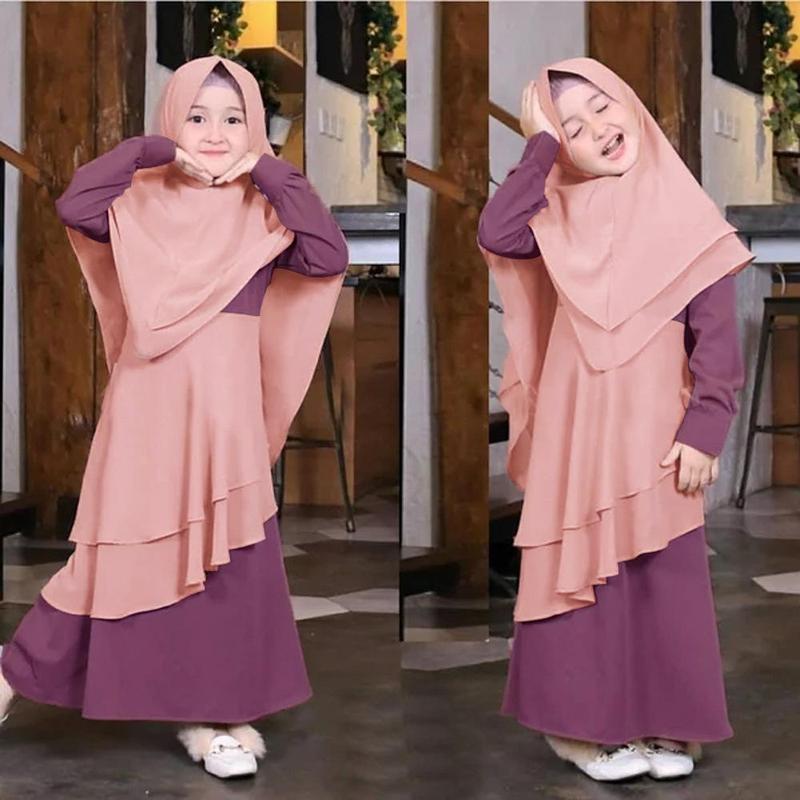 HASASERIES HS1194 2pcs Set,Child Abaya with Two Layer Khimar 5