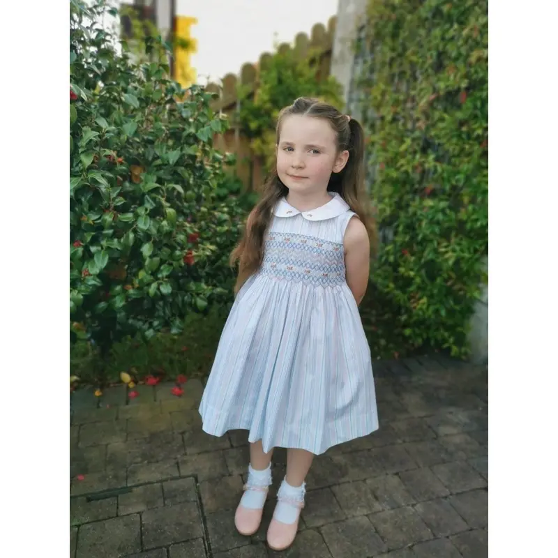 Girls stripe smocked dress with  peter pan collar 1