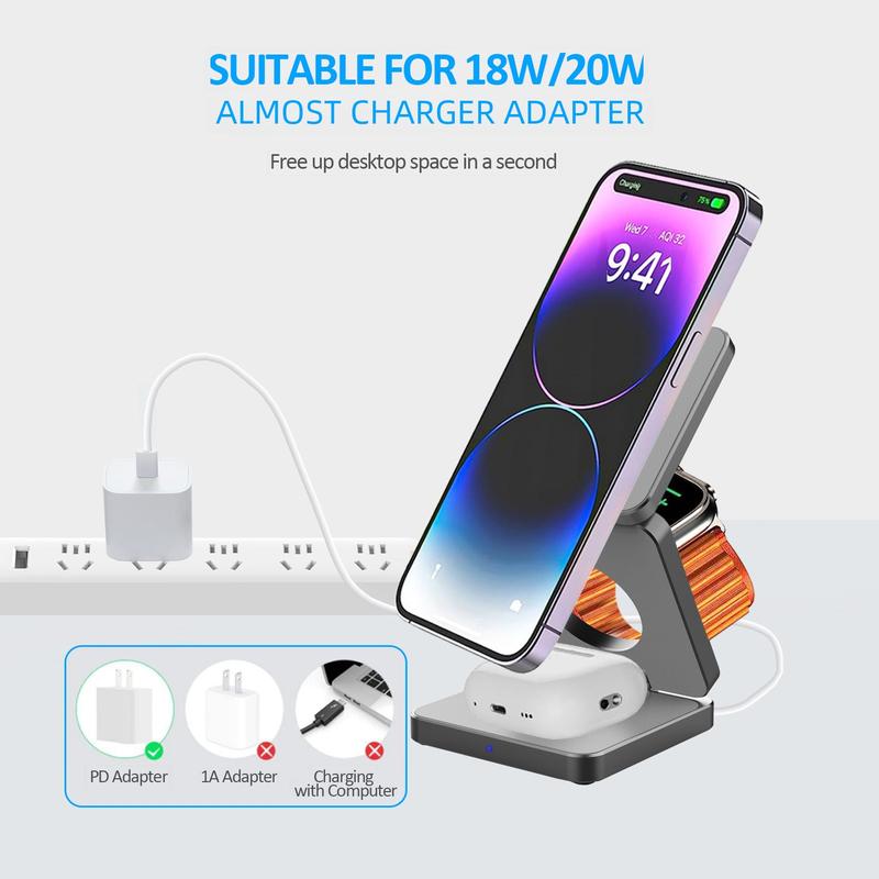 Magnetic Aluminum Alloy Three-in-one Folding Wireless Charger 2