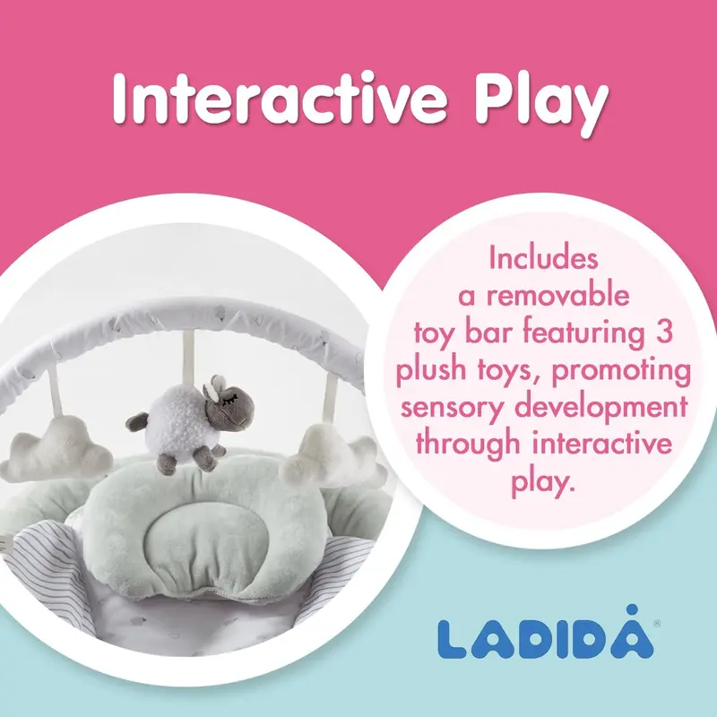 (77) LADIDA Soft Padded Grey Lamb Newborn Bouncer with Soothing Music and Vibration, Suitable for Newborns baby  bouncer baby  rocker baby  essentials babysleep  aid baby  cot 3