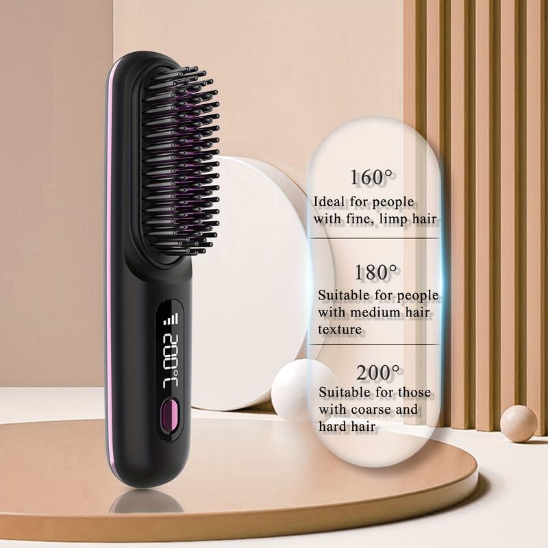 Cordless Hair Straightener Brush, Portable Negative Ion Hot Comb Long Battery Life with USB Rechargeable Feature Fast Heating 3 Temp Settings Anti-Scald, 20Mins Auto-Off, for Travel Comfort 2